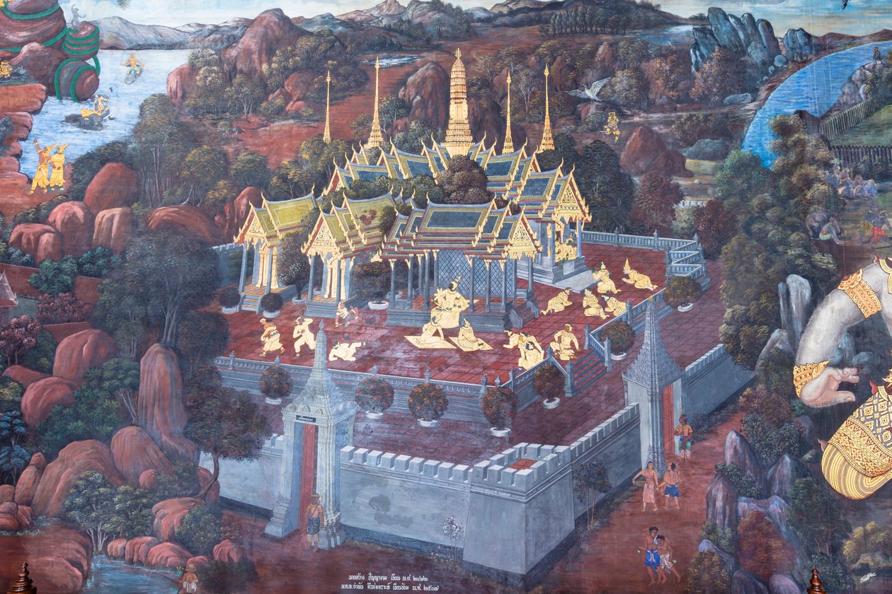 泰国曼谷大皇宫帕卡欧寺描绘《罗摩衍那》场景的壁画 作者 泰国学校