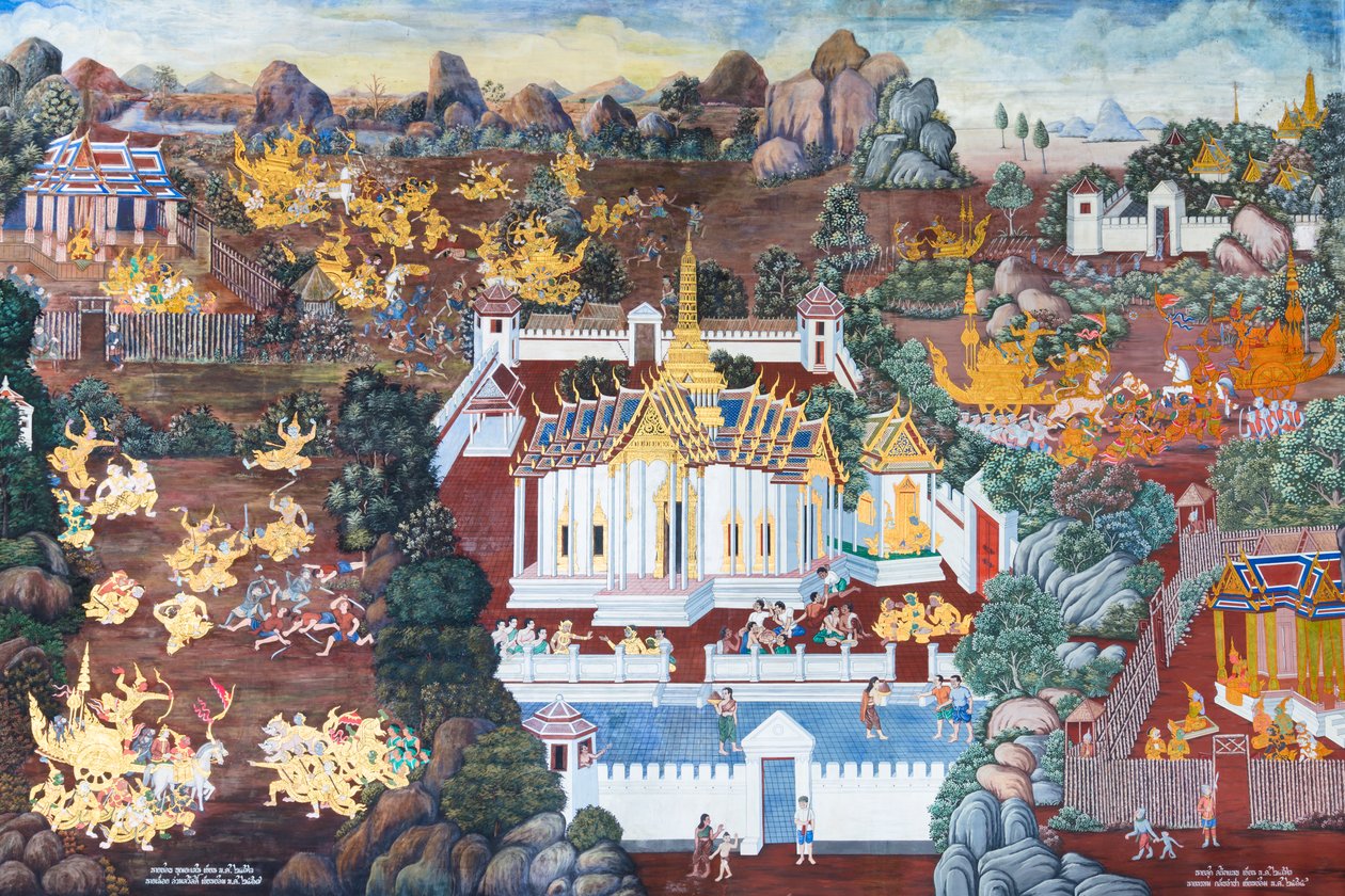 泰国曼谷大皇宫帕卡欧寺描绘《罗摩衍那》场景的壁画 作者 泰国学校