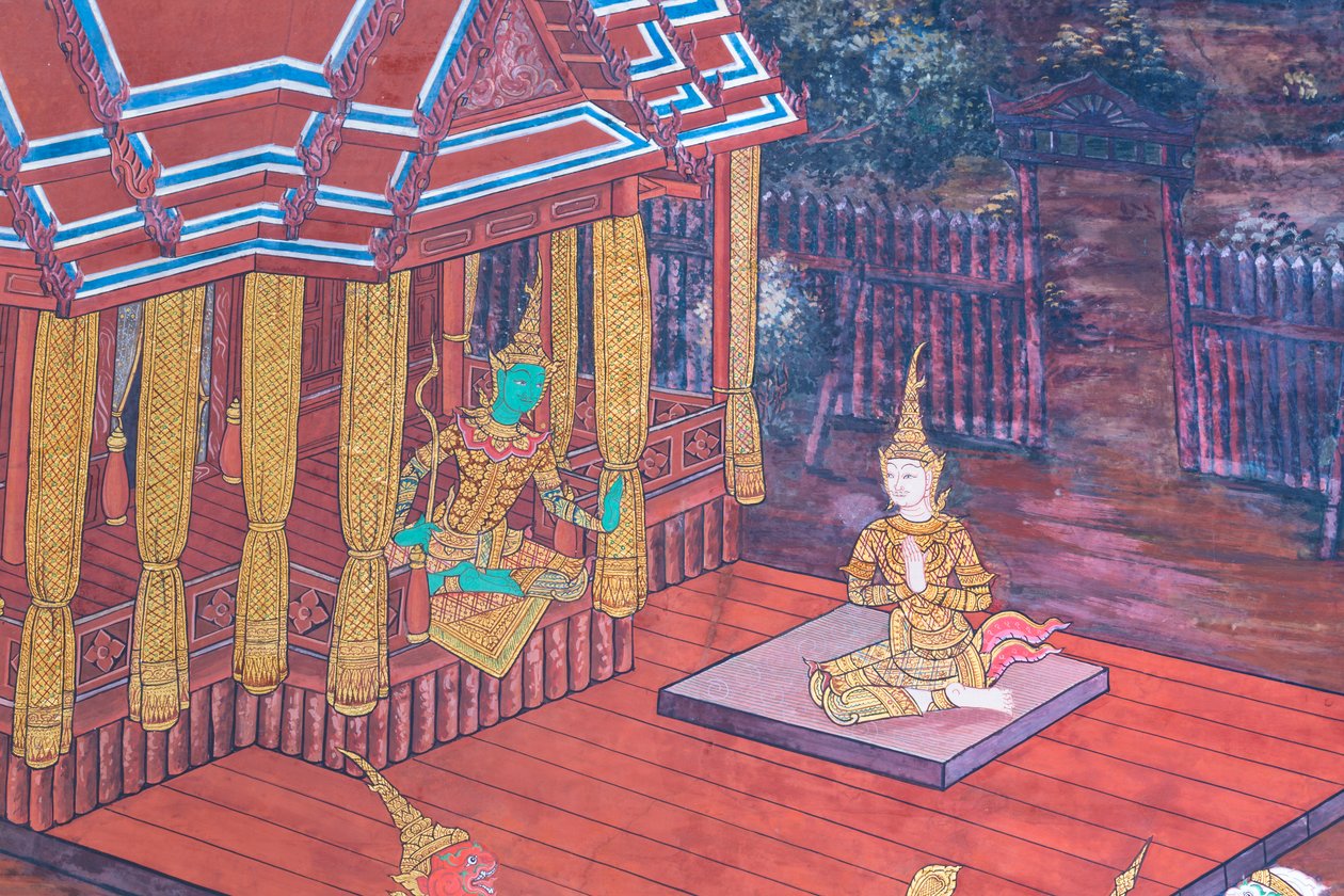 泰国曼谷大皇宫的壁画，描绘了罗摩衍那的场景 作者 泰国学校