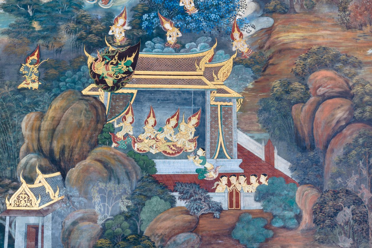 泰国曼谷大皇宫帕卡欧寺描绘《罗摩衍那》场景的壁画 作者 泰国学校