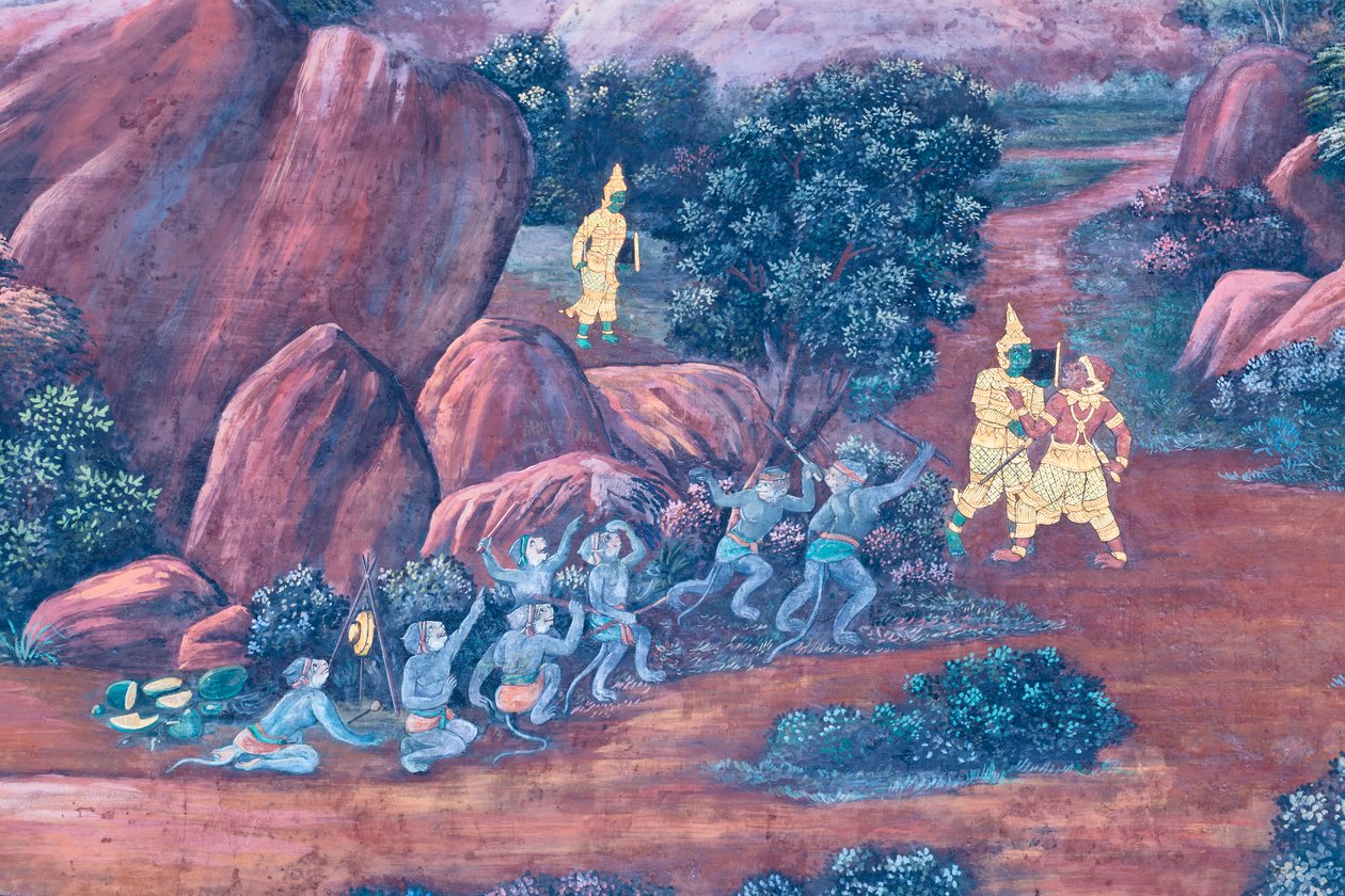 泰国曼谷大皇宫帕卡欧寺描绘《罗摩衍那》场景的壁画 作者 泰国学校