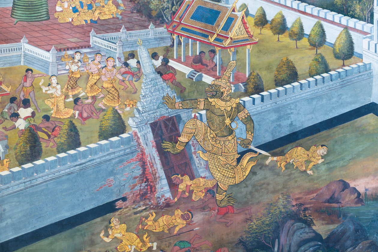 Mural depicting scenes from the Ramayana at Wat Phra Kaeo, the Royal Grand Palace, Bangkok, Thailand   1460930   zh       chinese Successfully Translated  Original: Mexican cotton, Gossypium hirsutum Translat: Mexican cotton, Gossypium hirsutum 1409781 zh  作者 泰国学校