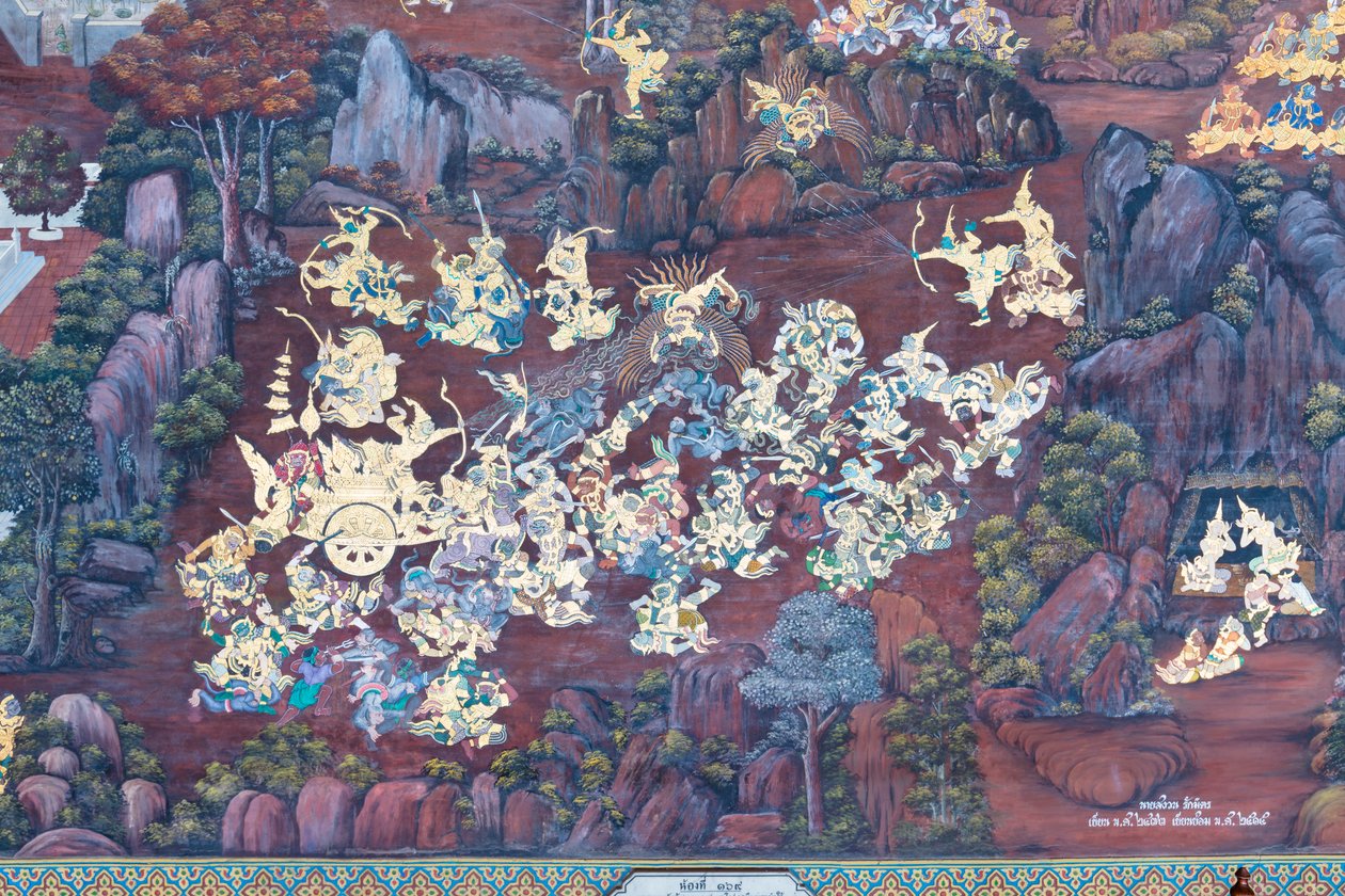 Mural depicting scenes from the Ramayana at Wat Phra Kaeo, the Royal Grand Palace, Bangkok, Thailand 作者 泰国学校