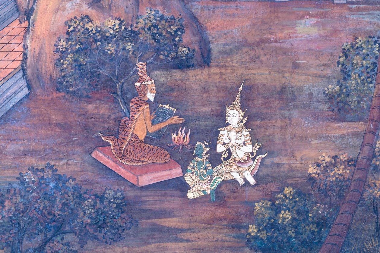 描绘泰国曼谷大皇宫帕卡欧寺《罗摩衍那》场景的壁画 作者 泰国学校