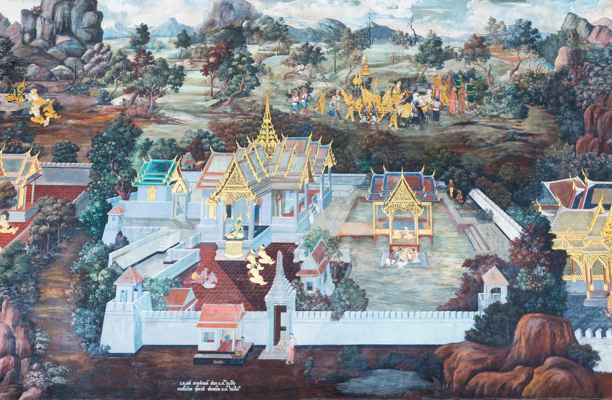 描绘泰国曼谷大皇宫帕卡欧寺《罗摩衍那》场景的壁画 作者 泰国学校