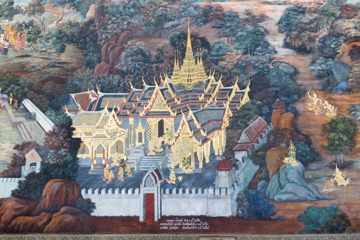Mural depicting scenes from the Ramayana at Wat Phra Kaeo, the Royal Grand Palace, Bangkok, Thailand 作者 泰国学校