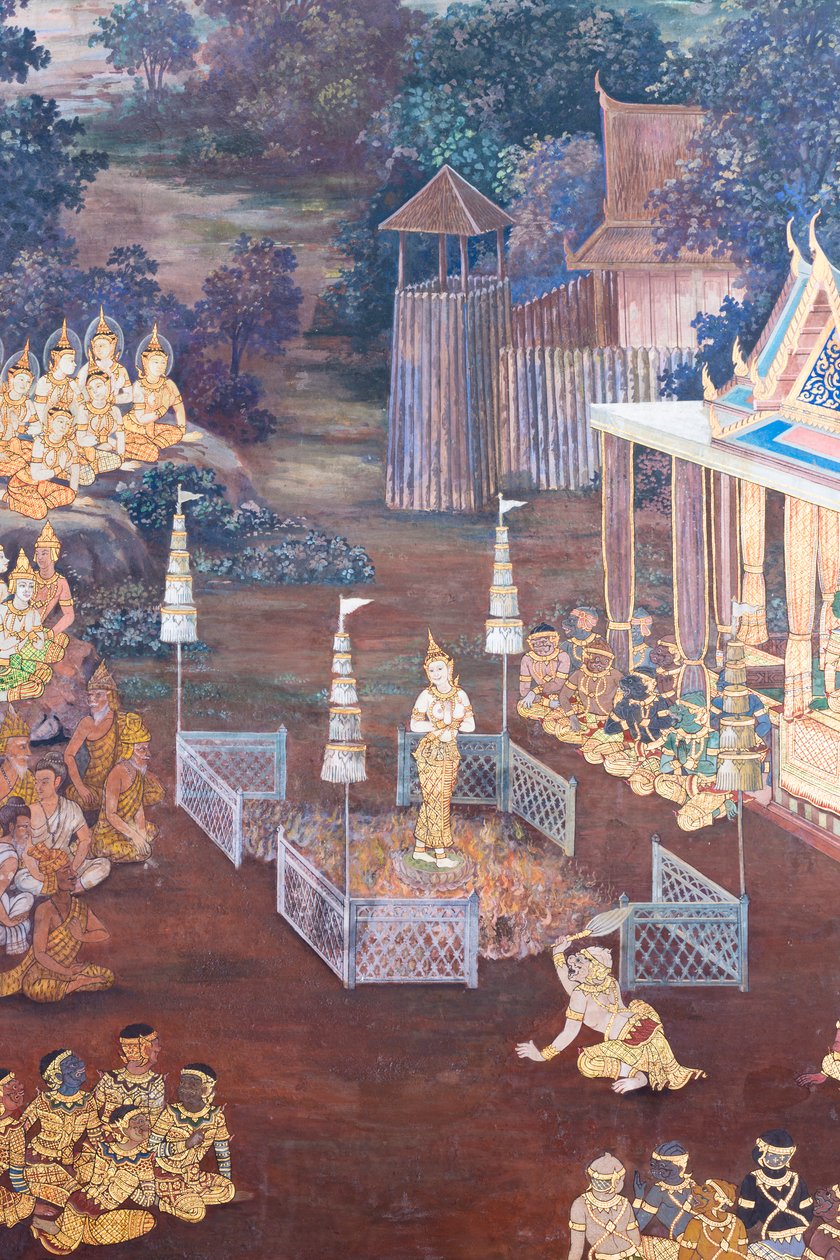 泰国曼谷大皇宫帕卡欧寺描绘《罗摩衍那》场景的壁画 作者 泰国学校