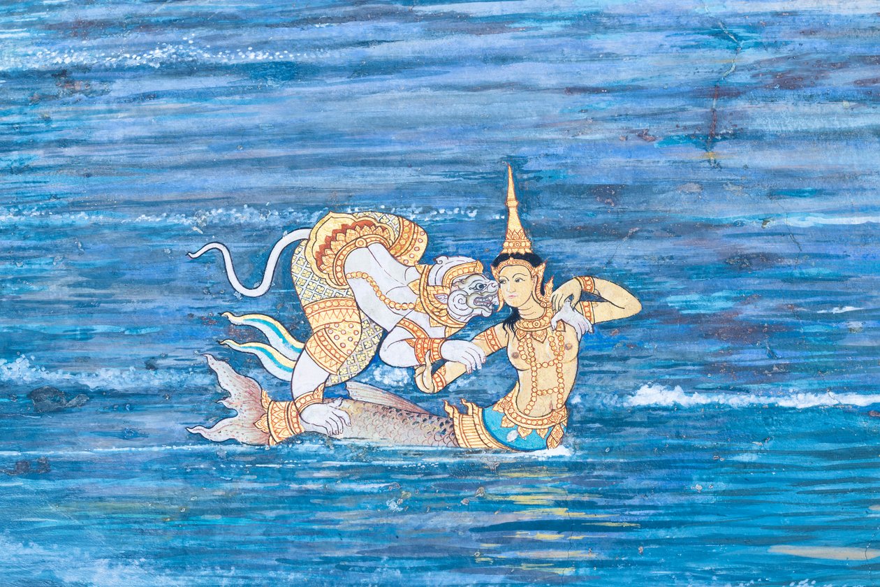 泰国曼谷大皇宫的壁画，描绘了罗摩衍那的场景 作者 泰国学校