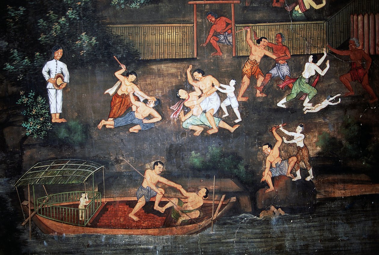 描绘佛陀生活场景的壁画，苏旺达拉拉姆寺，大城府历史公园（联合国教科文组织世界遗产名录） 作者 泰国学校