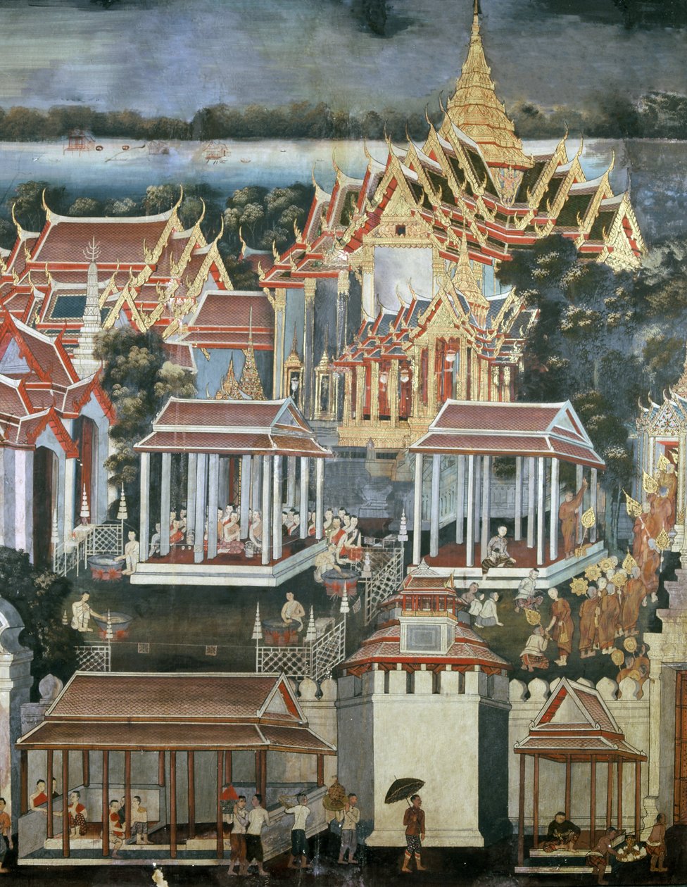 1864年玉佛寺僧侣的献祭（壁画） 作者 泰国学校