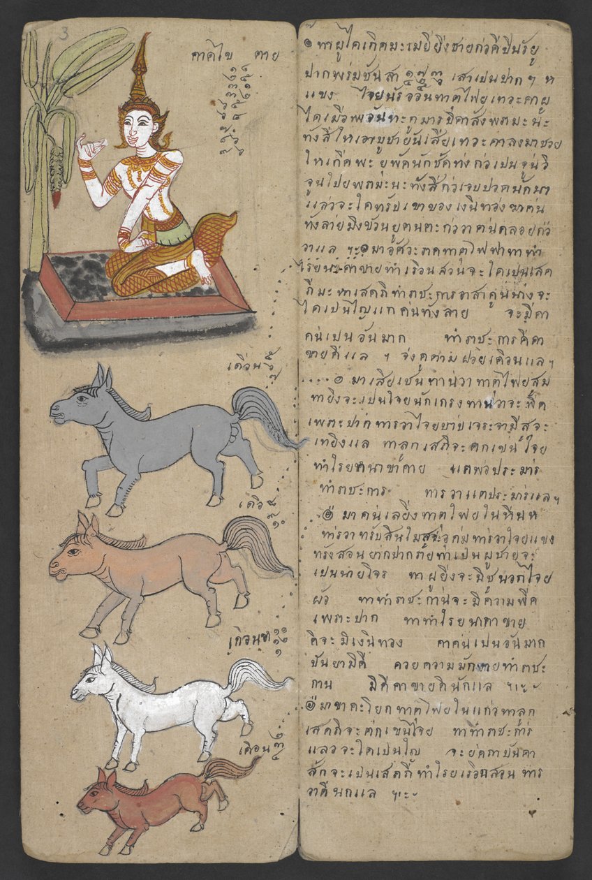 或 16455 f.3r，黄道十二宫动物，选自 Phrommachat（羊皮纸）。 作者 泰国学校