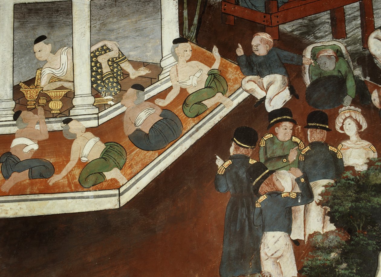 宫女士接受穆斯林商人和西方水手，Rattanakosin学校（壁画） 作者 泰国学校