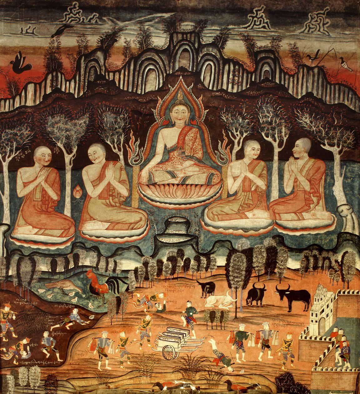 第一次布道和Khattana Kuman Jataka，1867年 作者 泰国学校