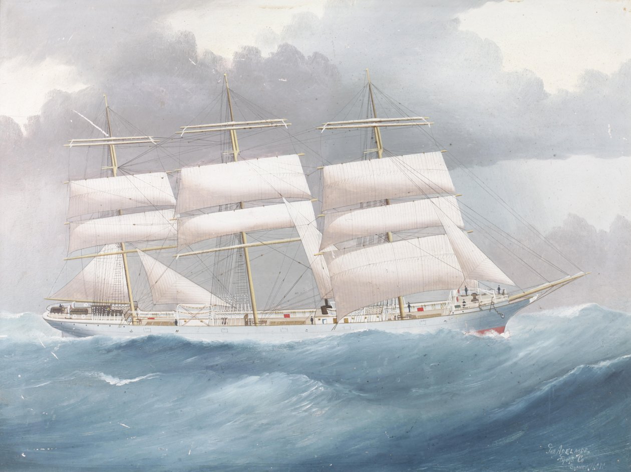 三艘桅船，Brynymor&39;在海上 作者 Reginald Arthur Borstel的Adelaide摄影公司风格