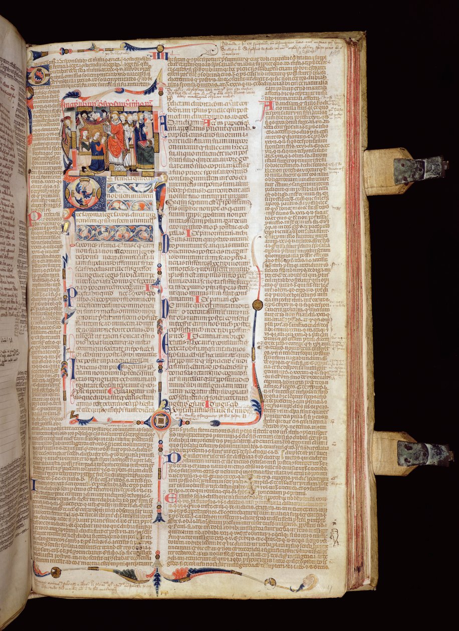 McClean女士136 f.188r来自法国南部或英格兰的Gregory IX Decretals的一位新娘和新郎的缩影，c.1300（羊皮纸上的金箔和蛋彩画） 作者 乔纳森·亚历山大大师