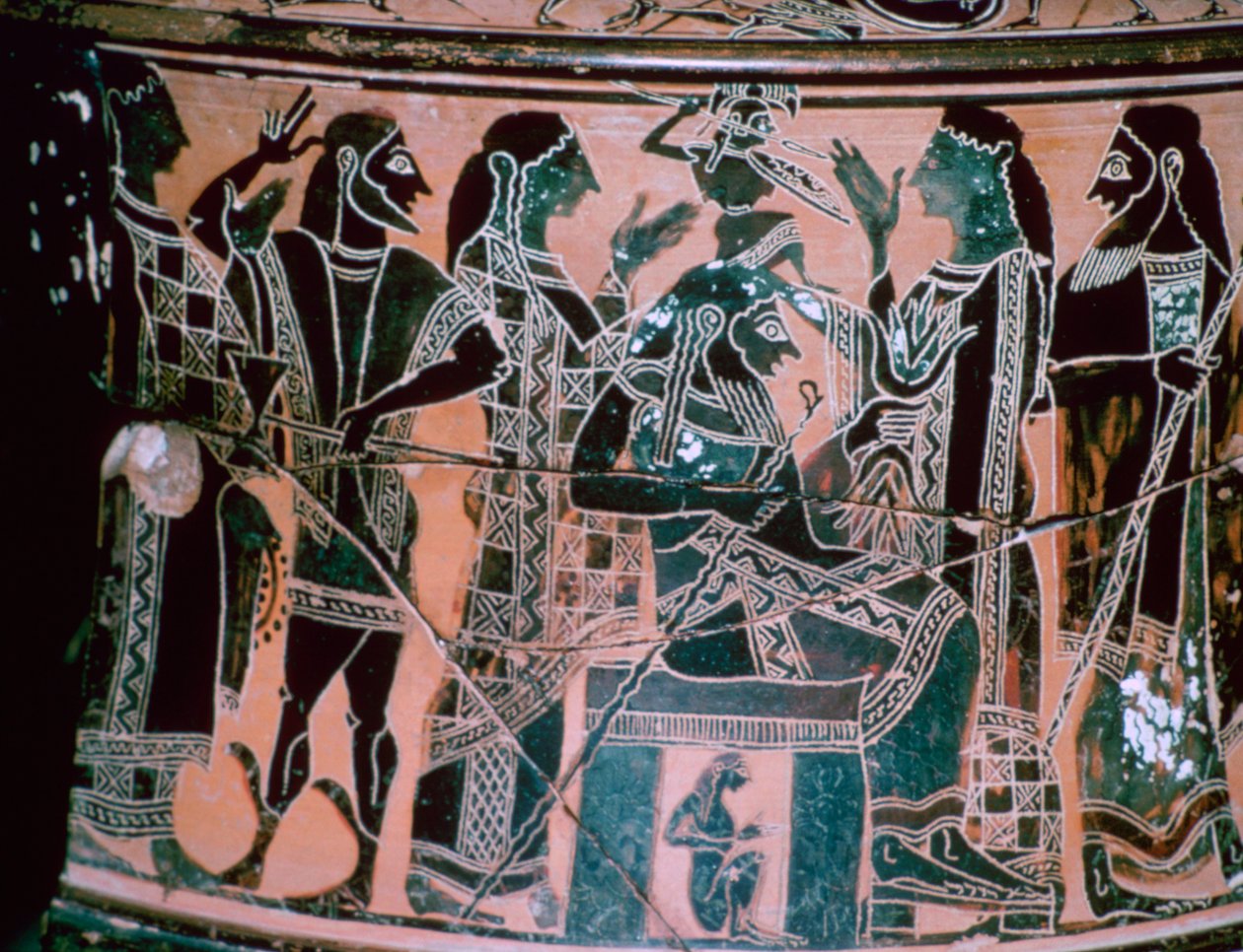 描绘雅典娜诞生的黑色图案颈部amphora，希腊阿提卡。 作者 安提美尼斯画家