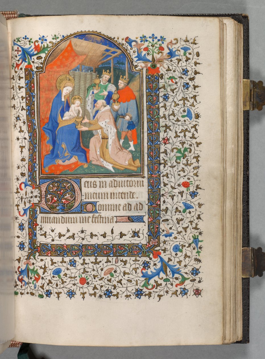 巴黎小时书的使用：Fol.67r，《Magi的崇拜》，约1420年。 作者 贝德福德大师