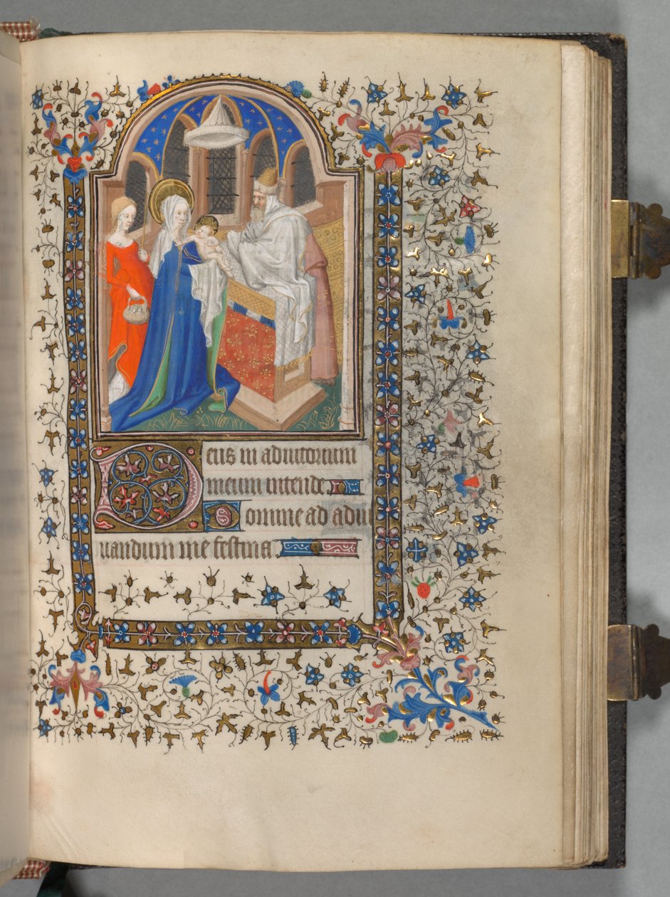 巴黎小时书的使用：Fol.72r，在圣殿的演示，约1420年。 作者 贝德福德大师