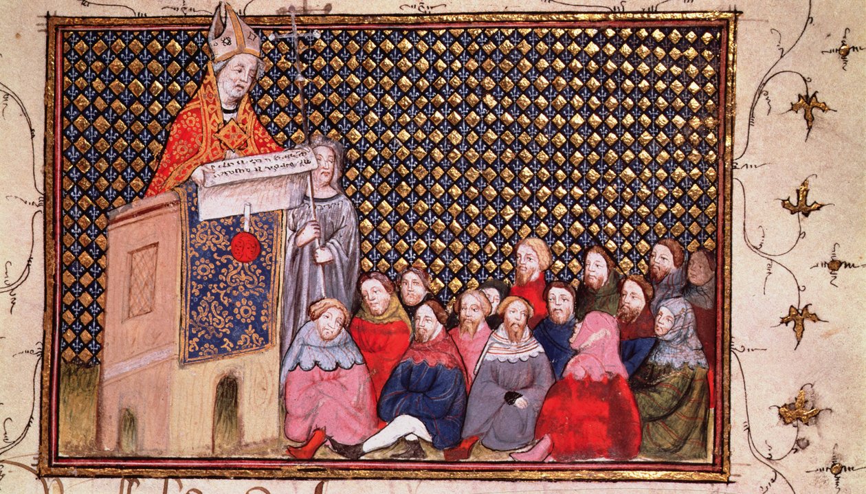 Harl 1319 f.12 阿伦德尔大主教为亨利传道，选自 "Histoire du Roy d