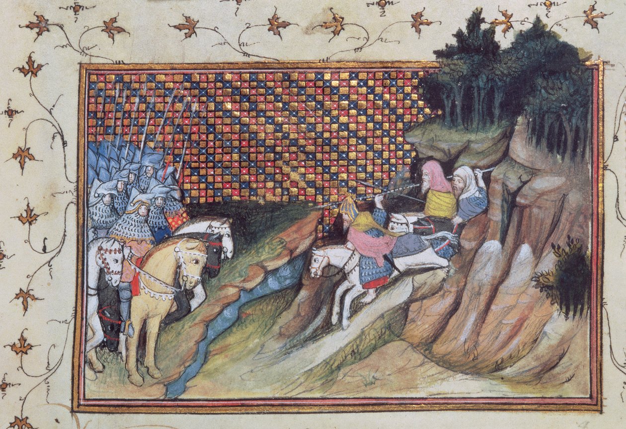 Harl 1319 f.9 MacNamara，爱尔兰酋长前来与格洛斯特伯爵商议，选自 "Histoire du Roy d