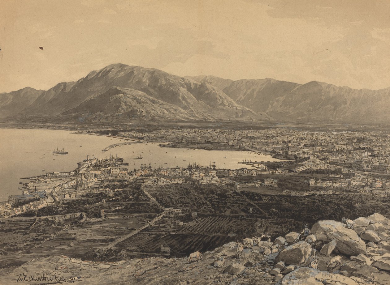 比雷埃夫斯的港口，1891年。 作者 角破碎机的柱塞
