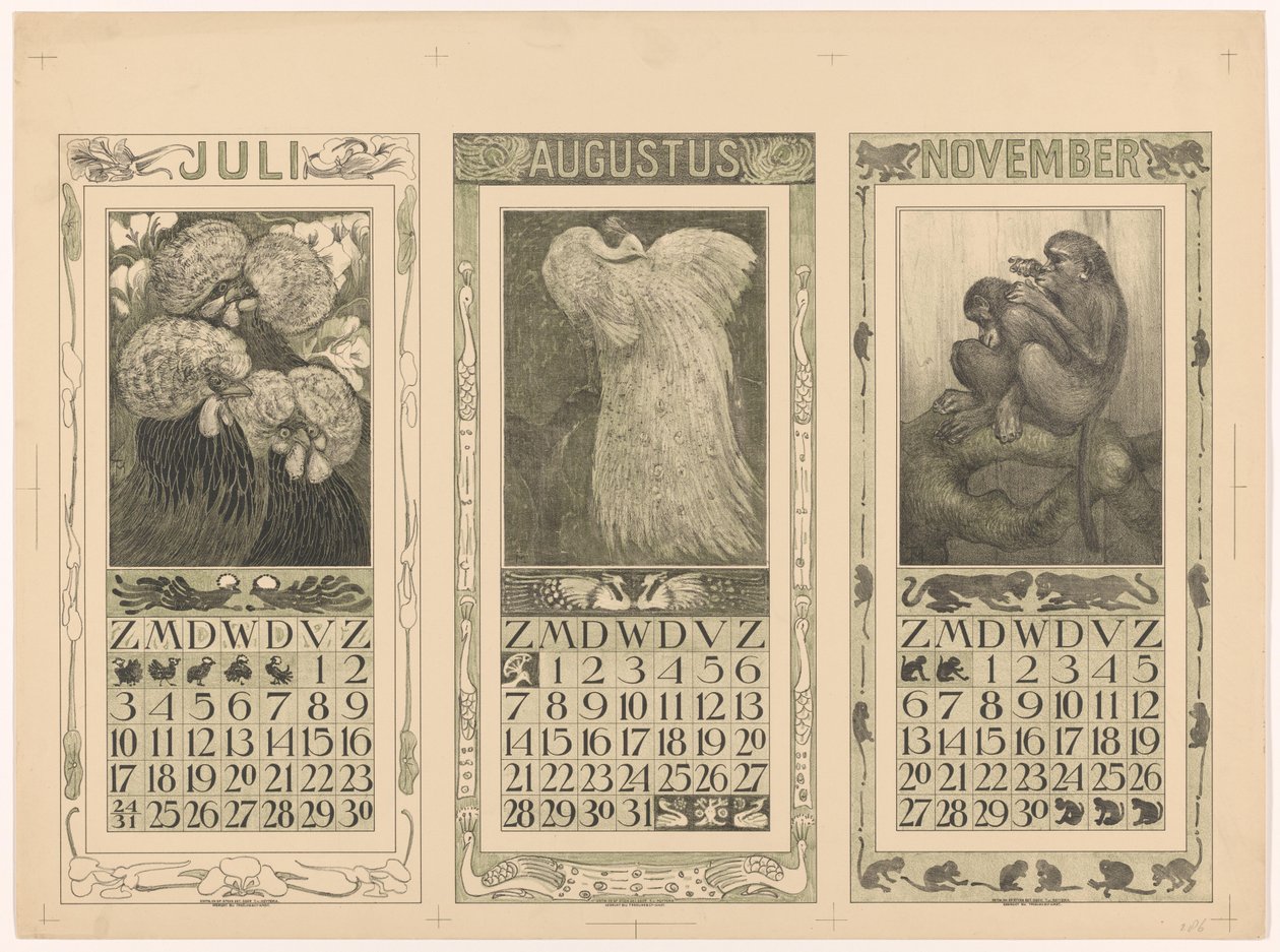 1910 年 7 月、8 月和 11 月日历 作者 西奥·范·霍特玛