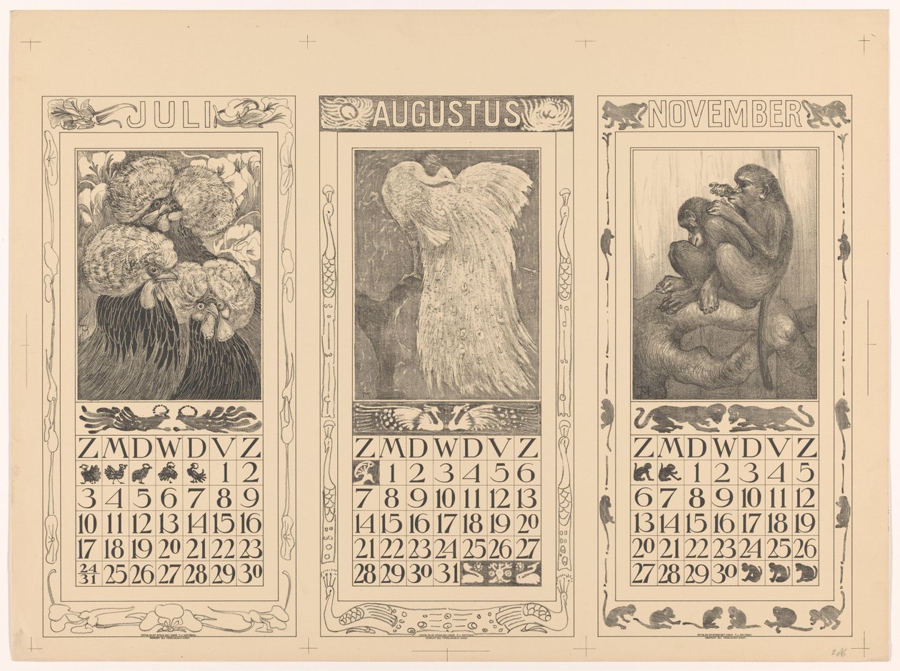 1910 年 7 月、8 月和 11 月日历 作者 西奥·范·霍特玛