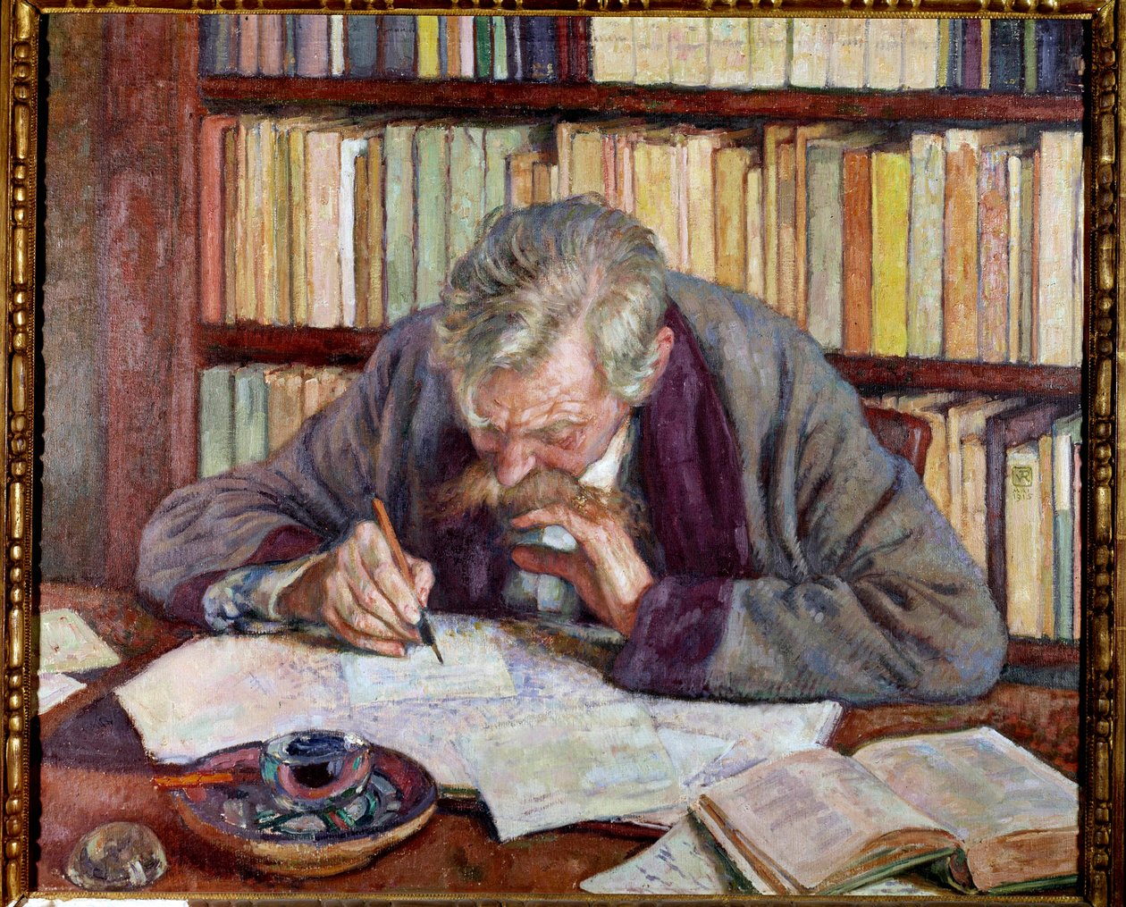 比利时诗人 Emile Verhaeren (1885-1916) 在他的办公室的肖像 由 Theodore Van Rysselberghe (1862-1926) 绘画 20 世纪巴黎。 市立现代美术馆 作者 范·雷塞尔伯格（Théovan Rysselberghe）