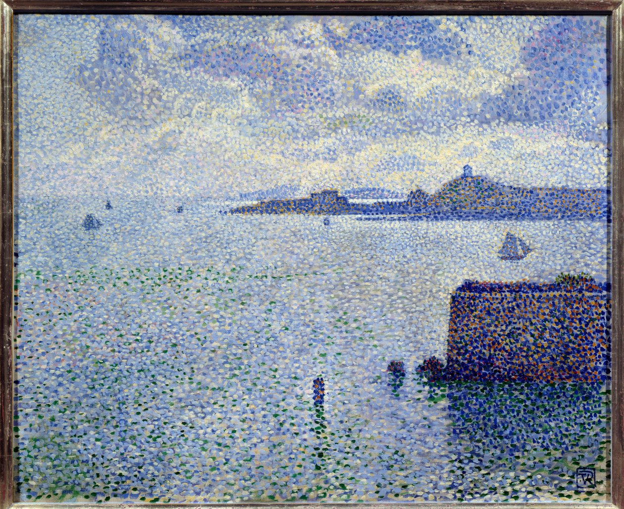 帆船和河口。 Theodore Van Rysselberghe (1862-1926) 的绘画，贝尔。 作者 范·雷塞尔伯格（Théovan Rysselberghe）