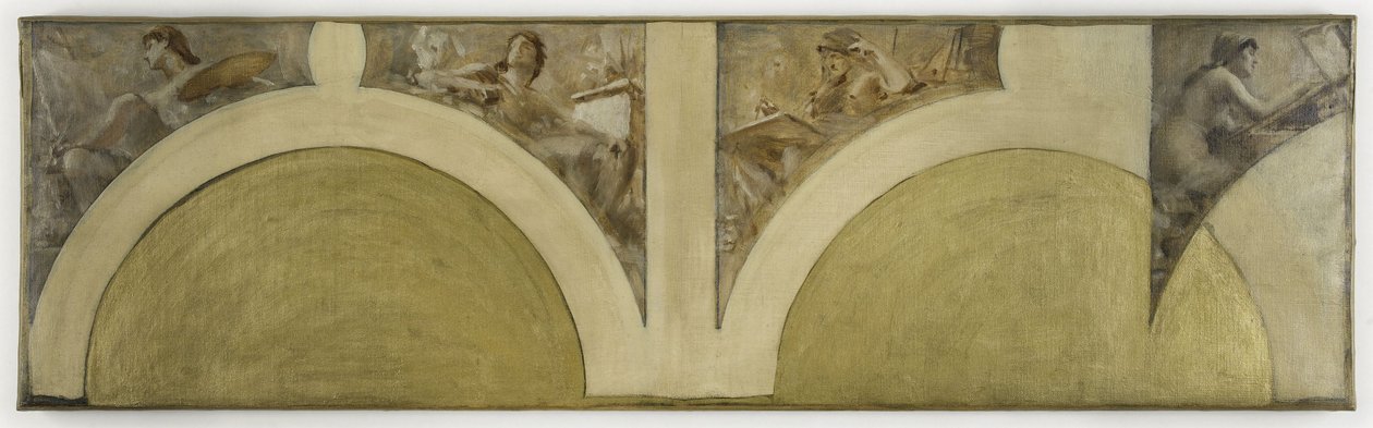 巴黎市政厅艺术沙龙草图：绘画、雕塑、建筑、双面凹版画，约 1891 年（布面油画） 作者 塞巴德·查特兰