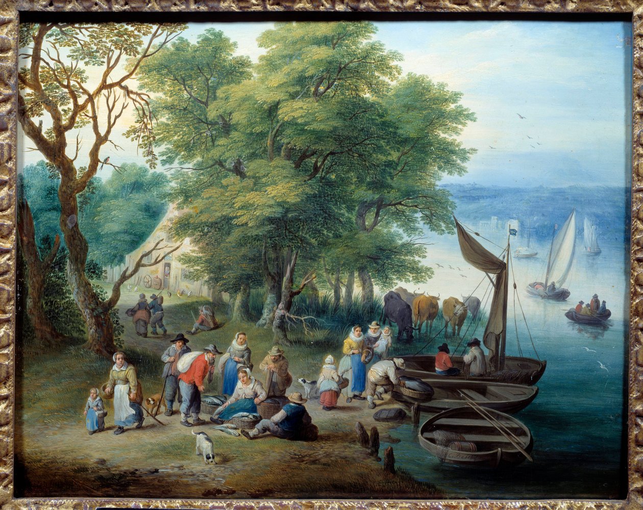 钓鱼回来。 Theobald Michau (1676 - 1765) 的绘画 作者 西奥博尔德·米考