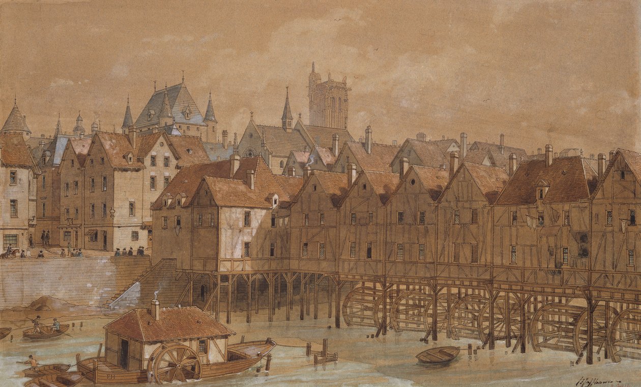 Grand Chatelet和Pont aux Meuniers（纸笔，墨水和纸张） 作者 西奥多·约瑟夫·休伯特·霍夫鲍尔
