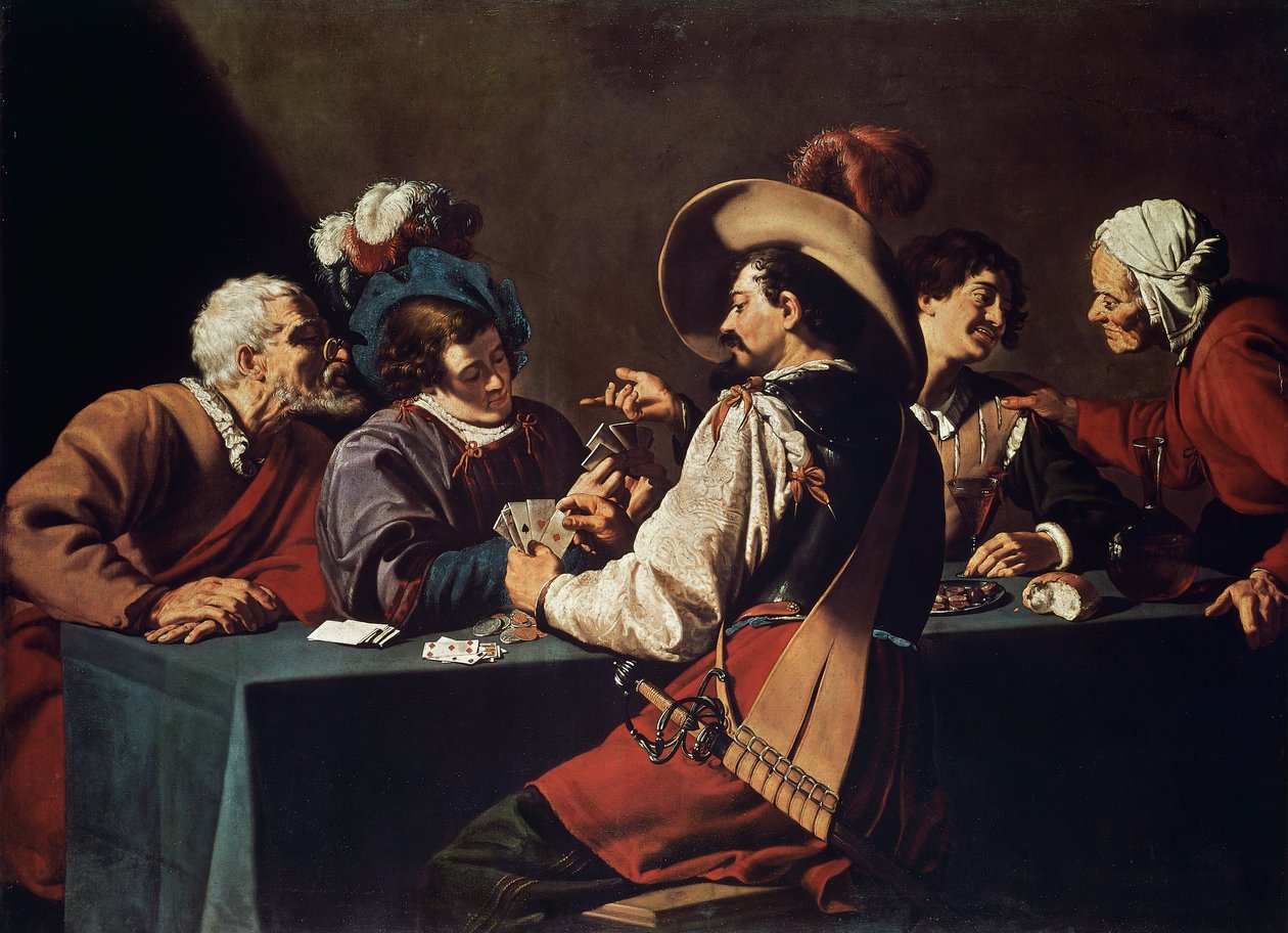 纸牌玩家》，作者Theodor Rombouts（1597-1637），布面油画。佛兰德斯 作者 西奥多·罗姆特斯