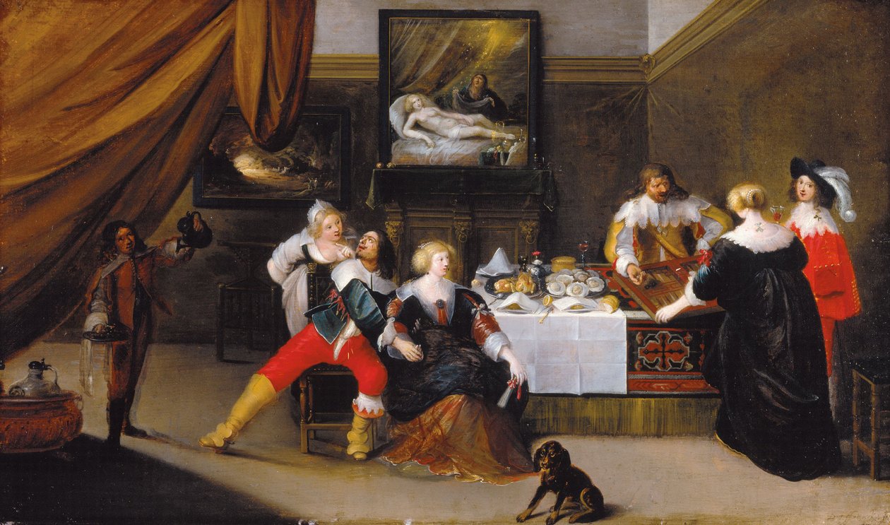 Les joueurs de carte (joueurs de backgammon) - 纸牌玩家，Theodor Rombouts（1597-1637 年）的作品。布面油画，约 1620-1630 年。萨尔茨堡皇家美术馆 作者 西奥多·罗姆特斯