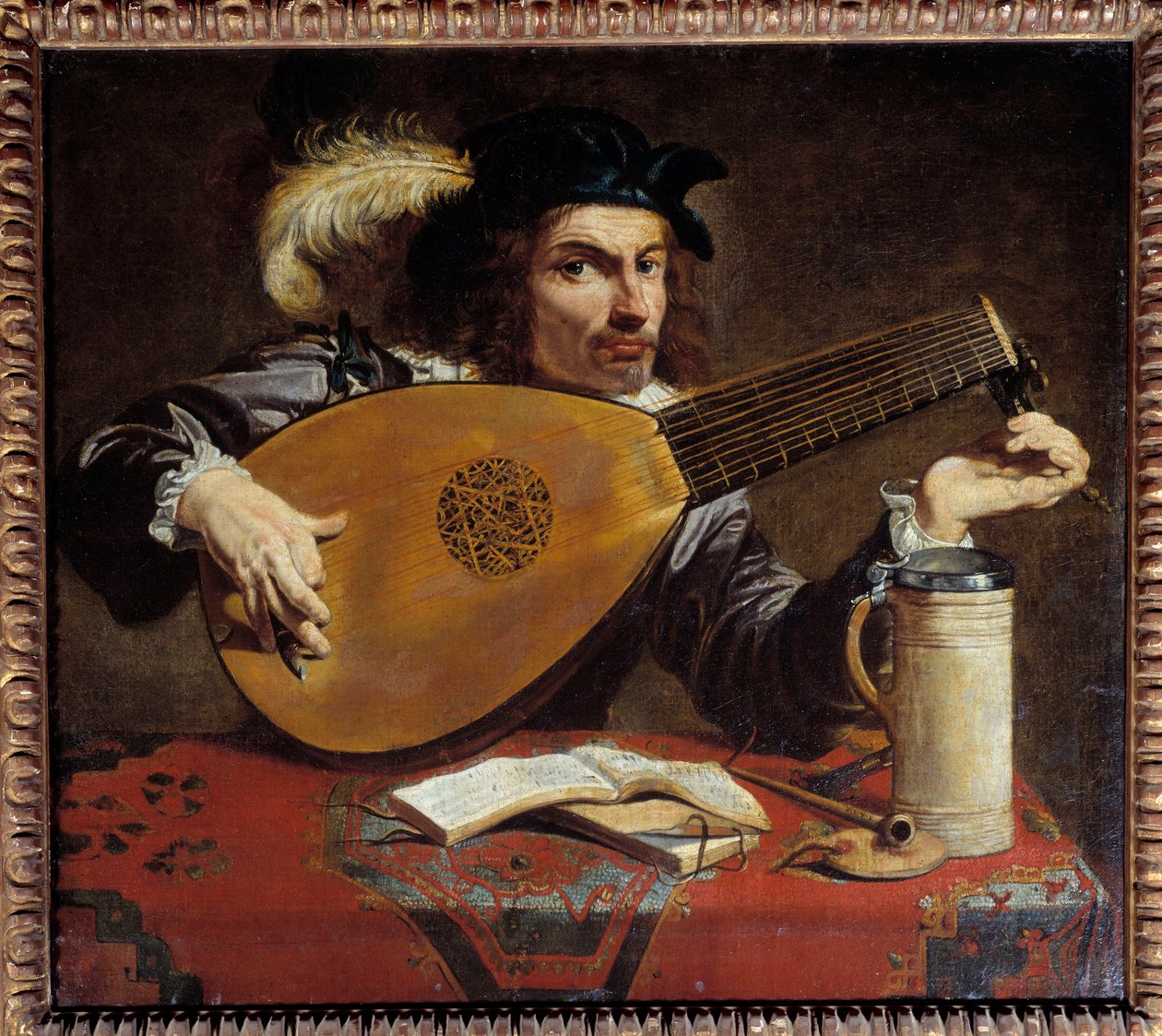 调整他的琵琶的人。 Theodore Rombouts 的绘画 (1597 - 1637) Ec。 火焰。 作者 西奥多·罗姆特斯
