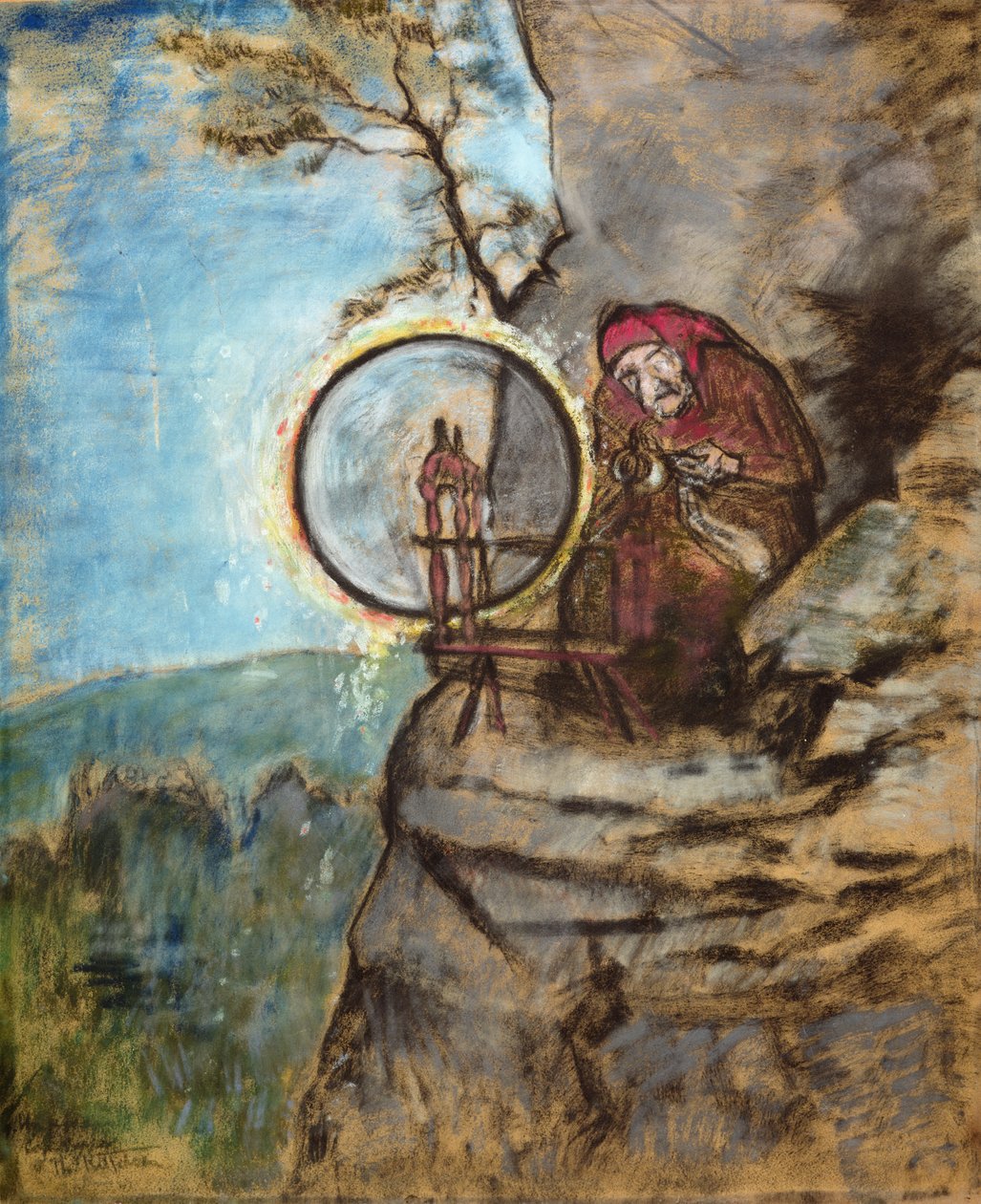 为老埃里克纺袜子的女巫（纸上彩色粉笔画） 作者 西奥多·基特尔森