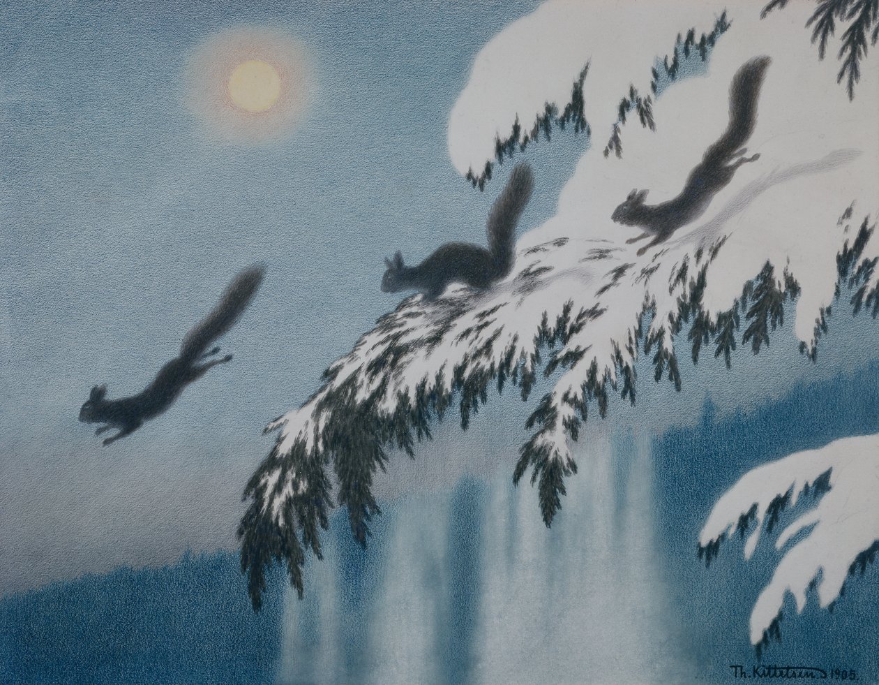 冬夜 - 松鼠在飞行 作者 西奥多·基特尔森