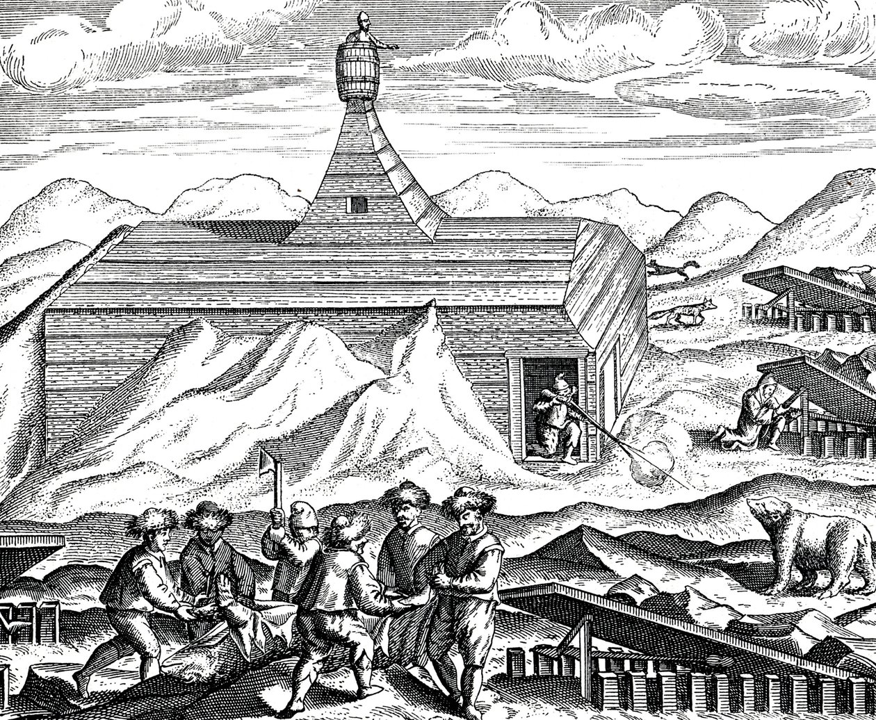 在北极切割一只熊，约 1600 年（雕刻） 作者 西奥多·德·布赖