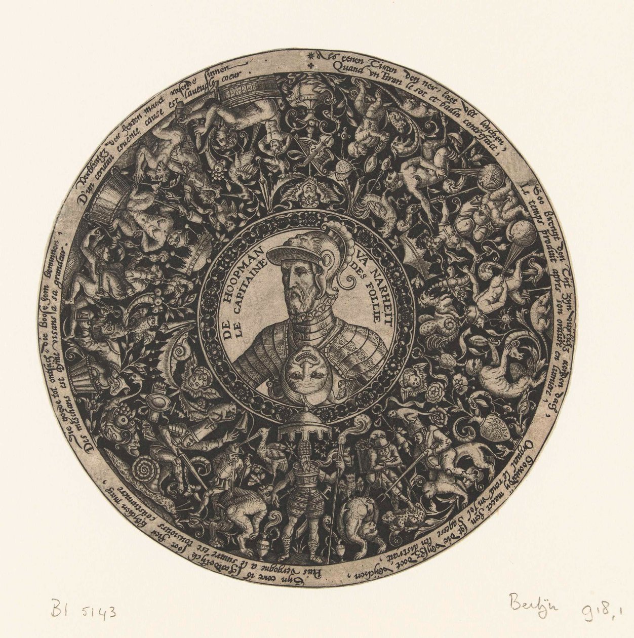 带有 Theodor de Bry 的愚蠢船长半身像的徽章，约 1577 - 约 1578 年 作者 西奥多·德·布赖