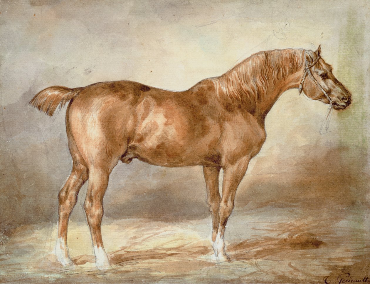 一匹停靠的栗子马 作者 西奥多·杰里科（Theodore Gericault）