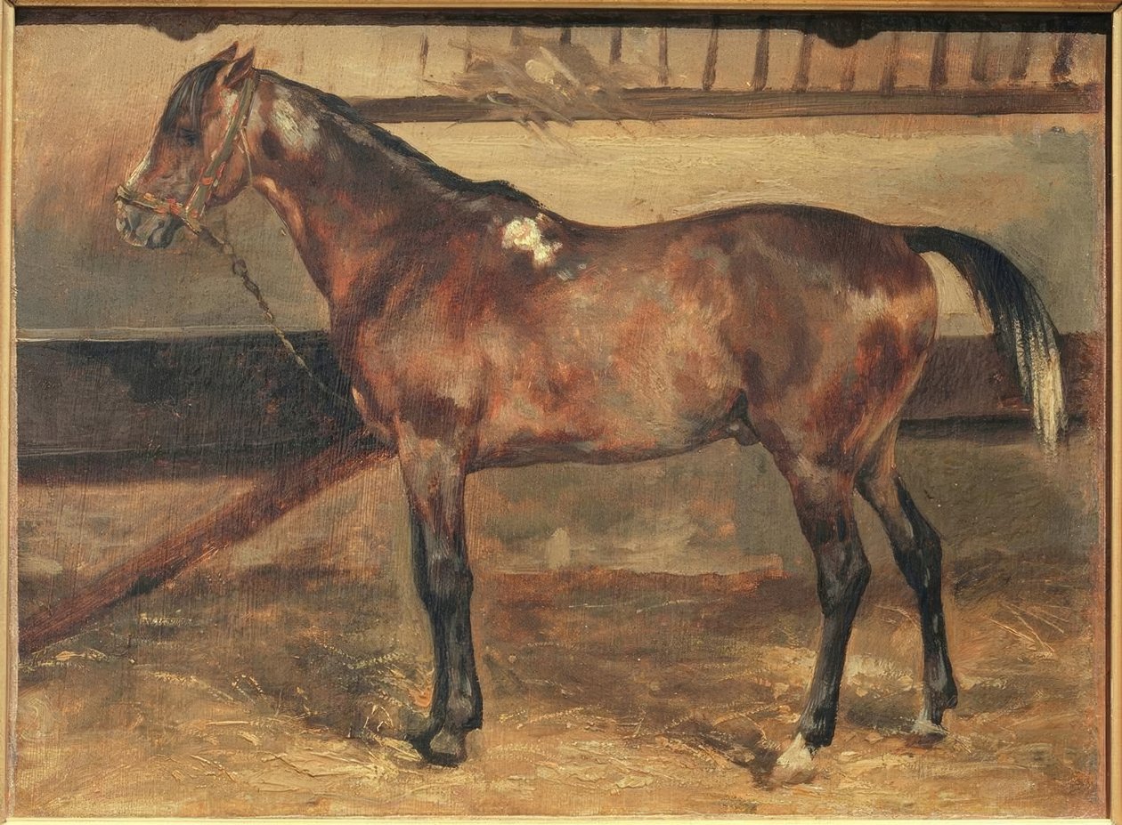 棕色马在马stable里 作者 西奥多·杰里科（Theodore Gericault）