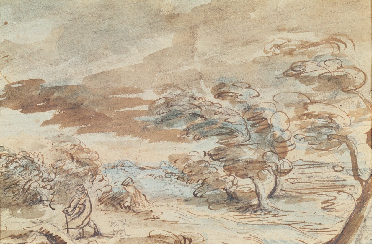 风景（纸和笔在纸上洗） 作者 西奥多·杰里科（Theodore Gericault）