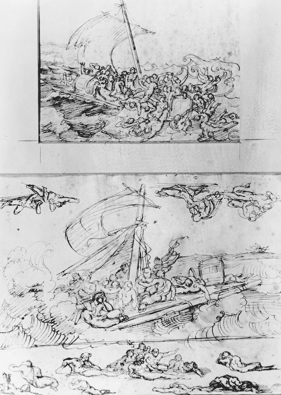 “美杜莎筏”的两幅素描，第1819页（钢笔墨水） 作者 西奥多·杰里科（Theodore Gericault）