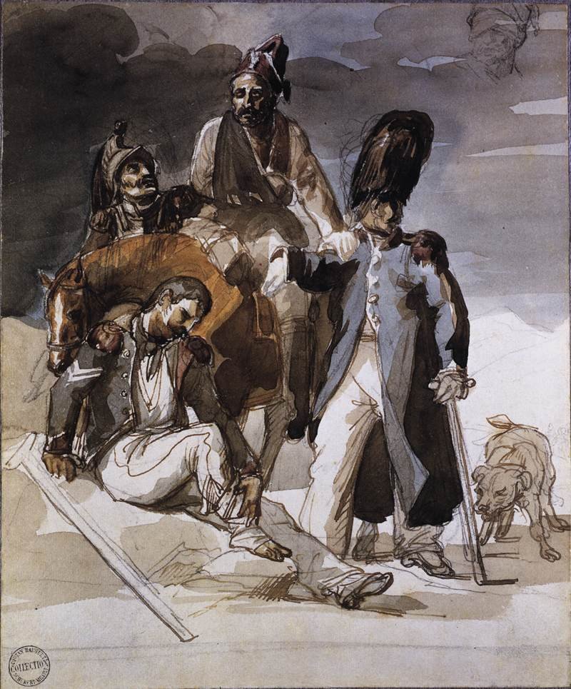受伤的士兵从俄罗斯撤军 作者 西奥多·杰里科（Theodore Gericault）