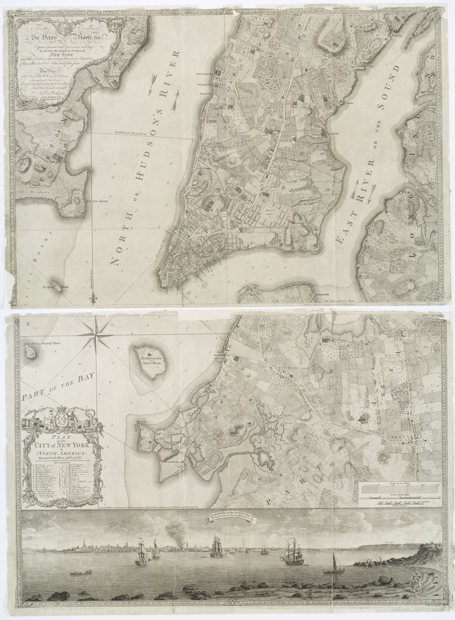 北美纽约市计划在1766年和1767年调查，发表于1776年的法登地图册 作者 西奥多·德布瑞