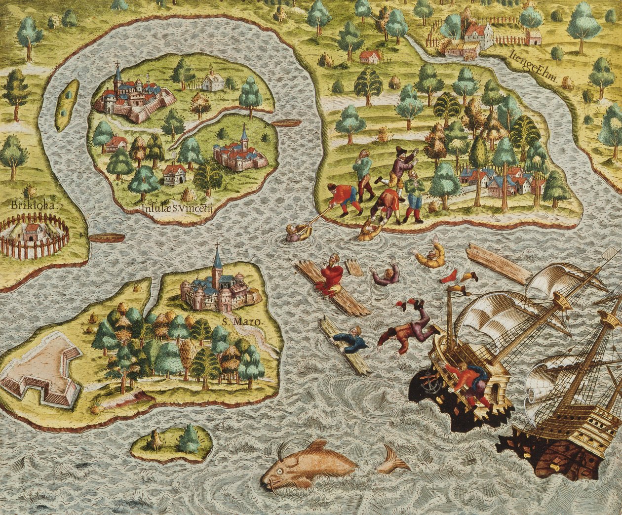 来自Americae Tertia Pars的野蛮海岸的沉船，1562年 作者 西奥多·德布瑞