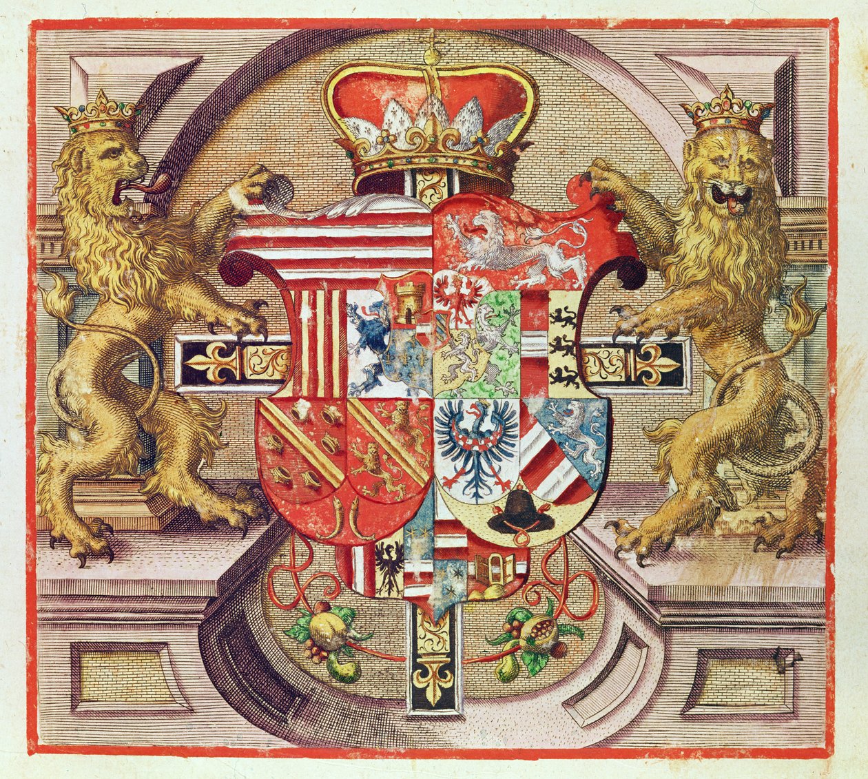 Admiranta Narratio ...，Armorial Engraving（第3页），1585-1588（彩色雕刻） 作者 西奥多·德布瑞