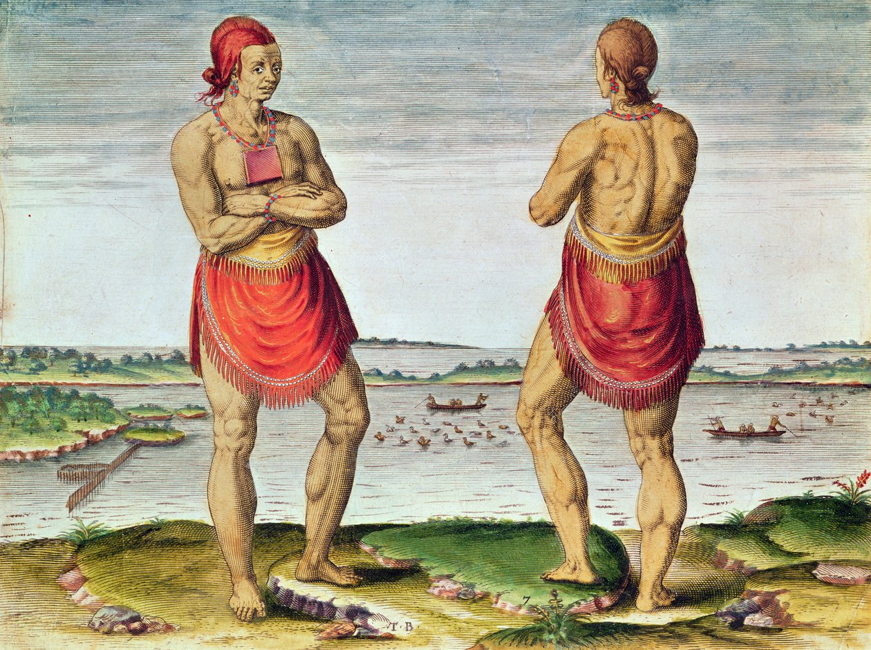 Admiranta Narratio ...，首席Roanoack（第57页，第7页），1585-1588（彩色雕刻） 作者 西奥多·德布瑞