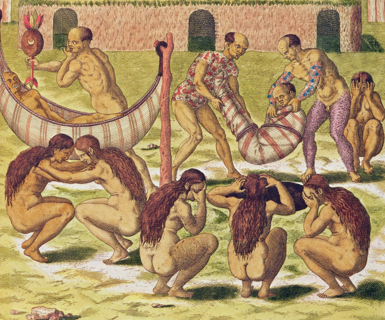 Americae Tertia Pars，小王Pipo Jep Wasu回家生病（第371页），1562（彩色雕刻） 作者 西奥多·德布瑞