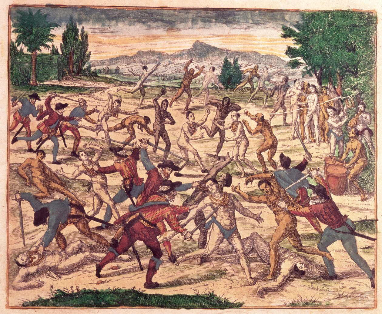 Pedro de Alvarado和他的士兵屠杀阿兹特克人，1520年 作者 西奥多·德布瑞